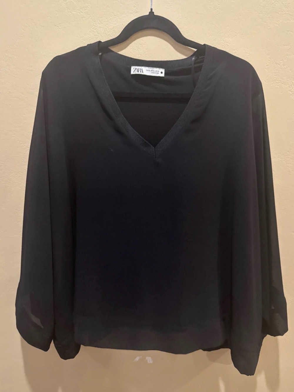 Zara Black V-Neck Chiffon Blouse